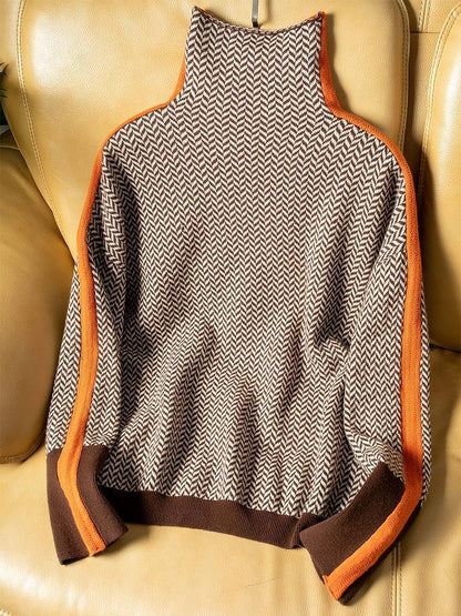 Heidemarie – Mottled Turtleneck Sweater With Striking Contrast Stripe