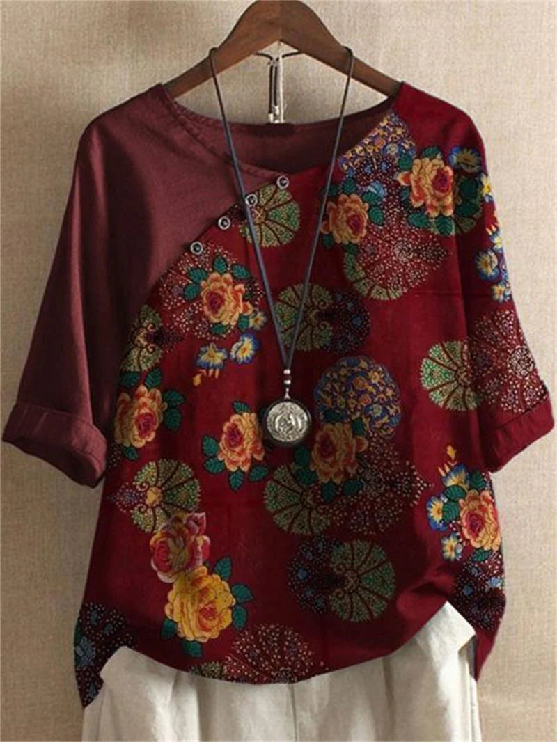 Hetty - Short Sleeve Button Down Floral T Shirt