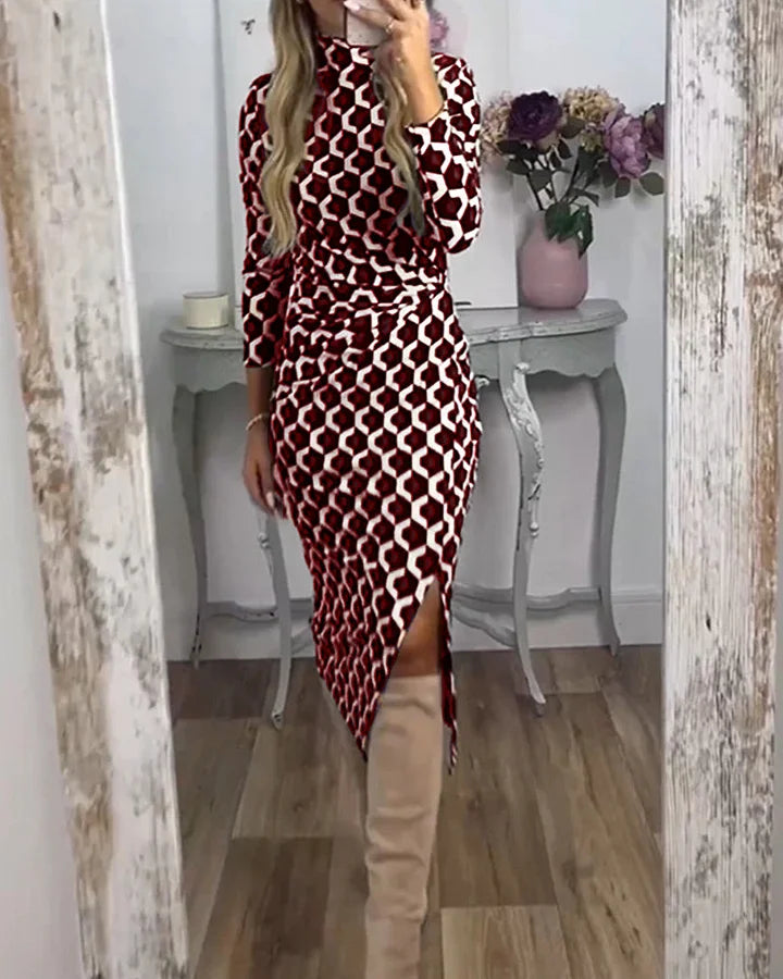 Elspeth - Slit Dress With Fish Scale Print