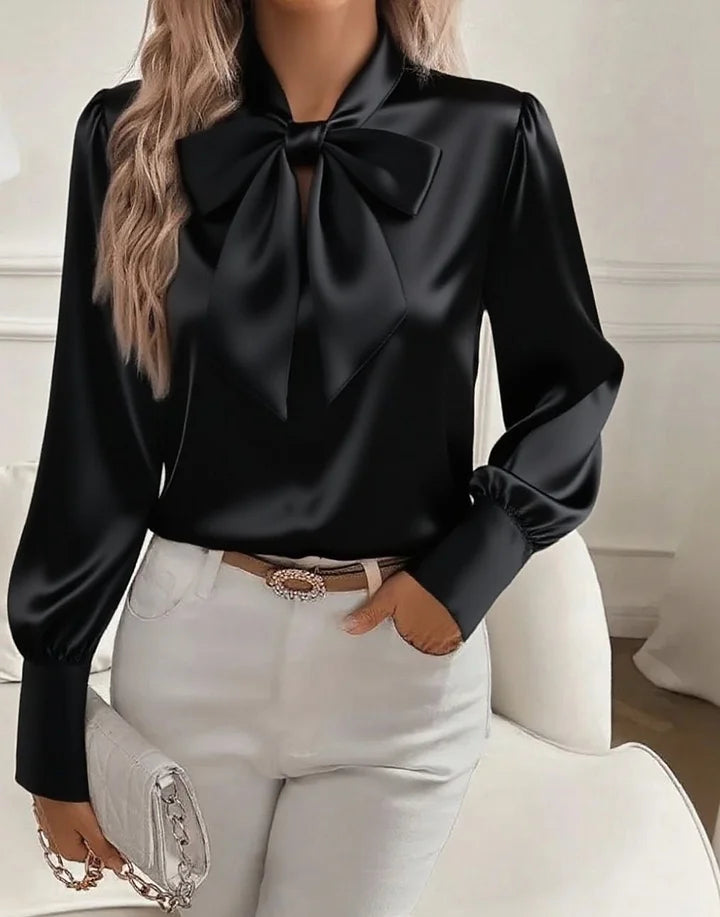 Nariyah - Satin Blouse with Long Sleeves and a Bow