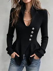 Sama - Ribbed Knit Sweater With Asymmetric Button Detail