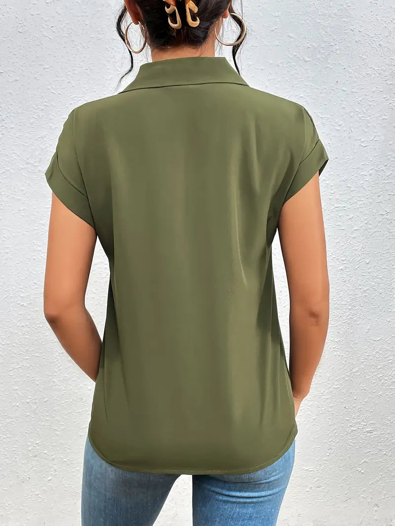 Alfano - Elegant Short Sleeve Blouse With Zipper