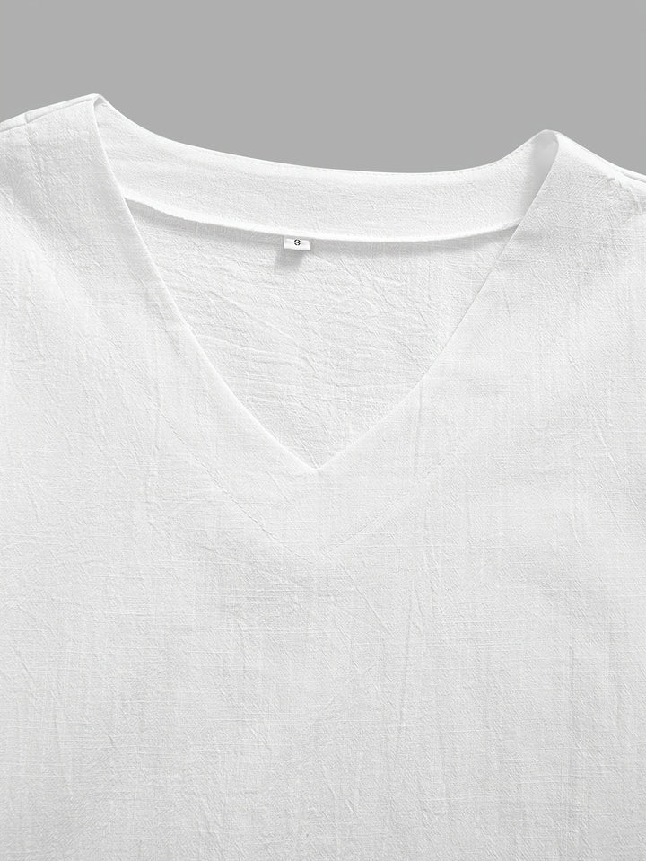 Mattea - Casual Loose Fitting Top With V Neck