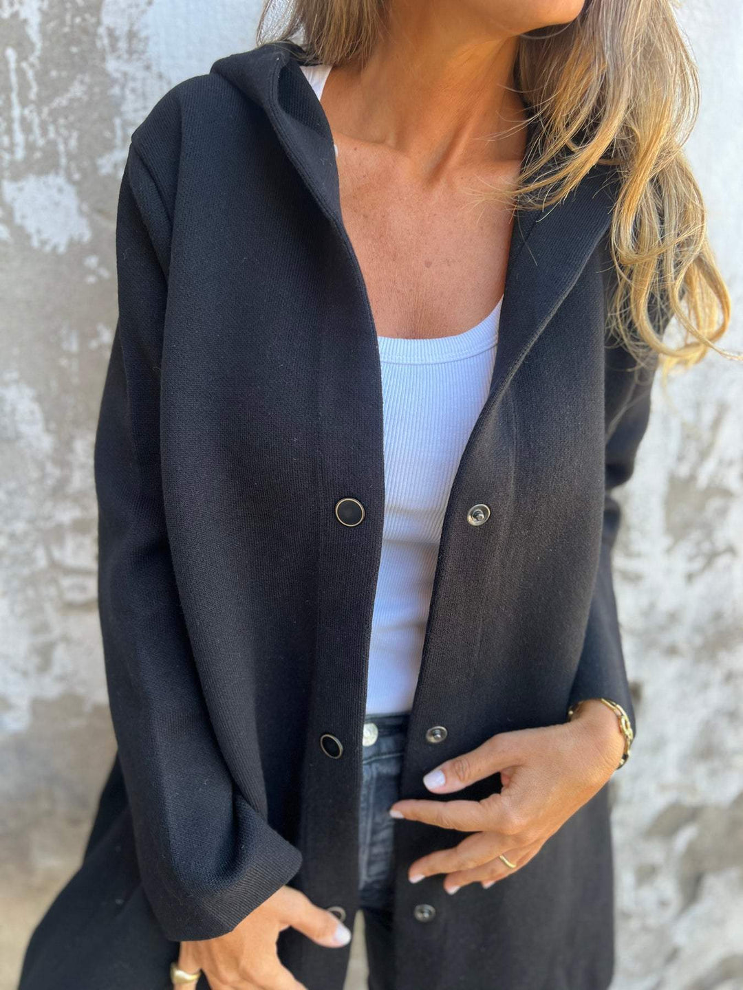 Isolde - Button-Front Cardigan with Hood