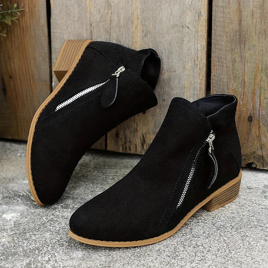 Farah - Orthopedic Leather Ankle Boots With Zipper