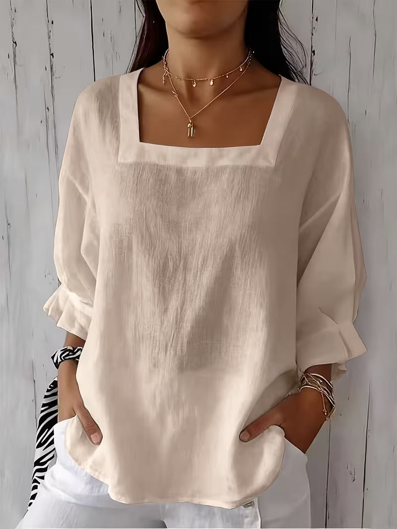 Theoella - Square Neck Long Sleeve Blouse