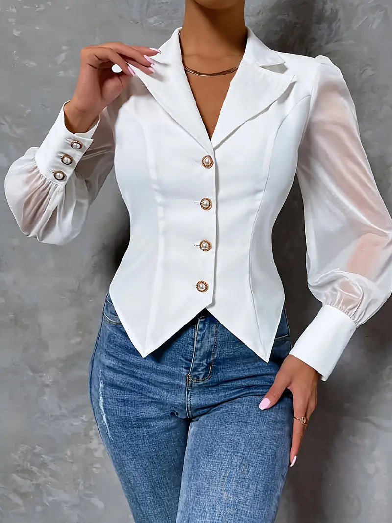 Yurelle - Elegant Blouse with Peak Collar