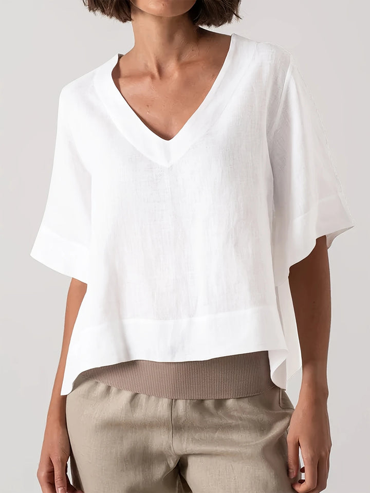 Mattea - Casual Loose Fitting Top With V Neck