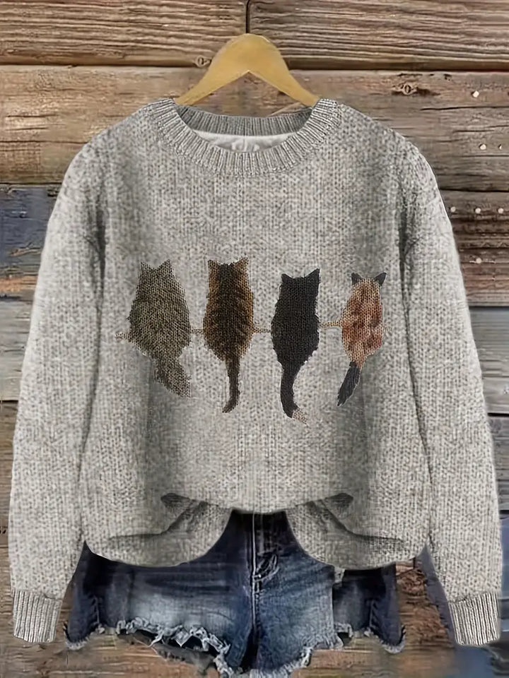 Urvana - Cat Print Long Sleeve Sweater