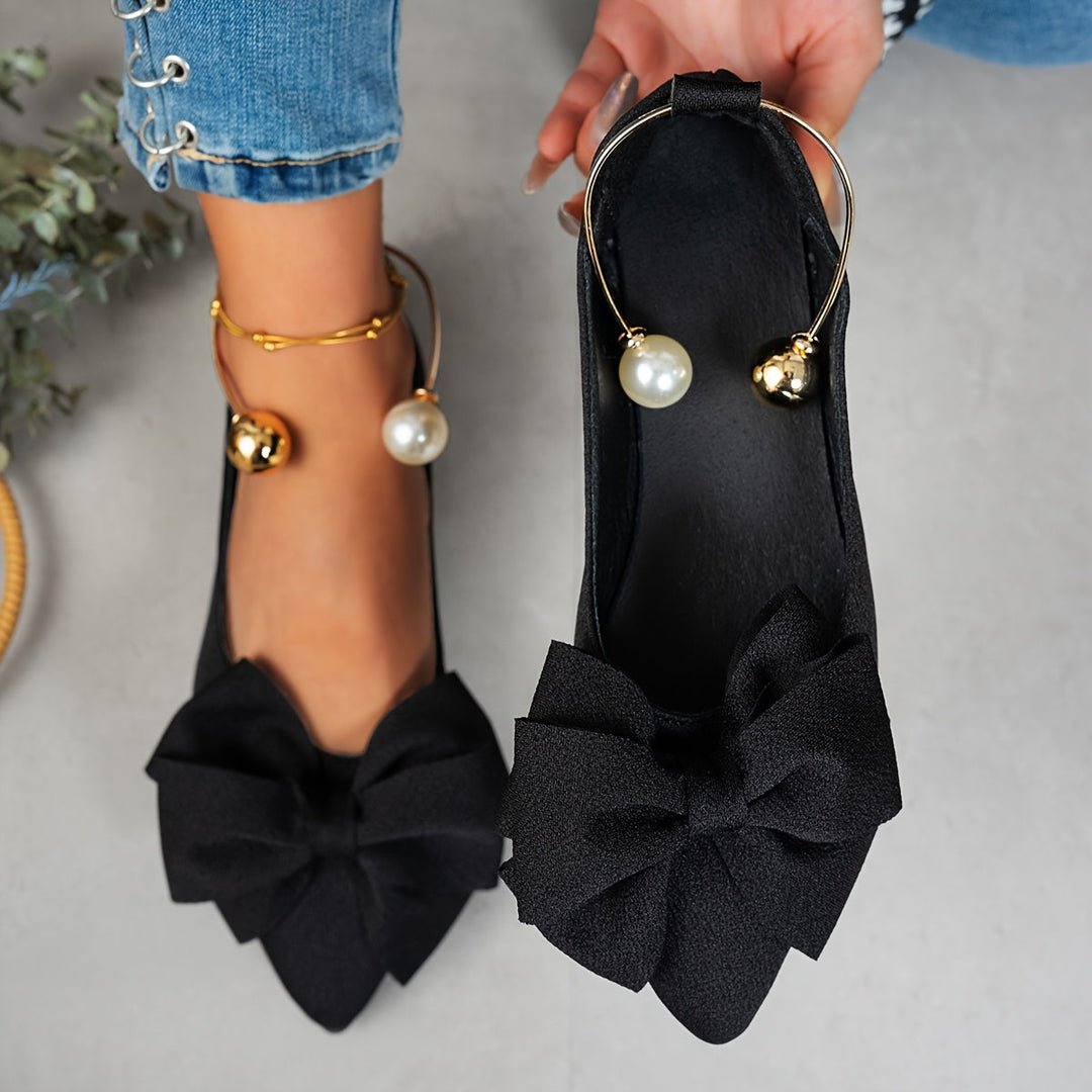 Jonita - Pointed Bow Flats With Pearl Back Strap