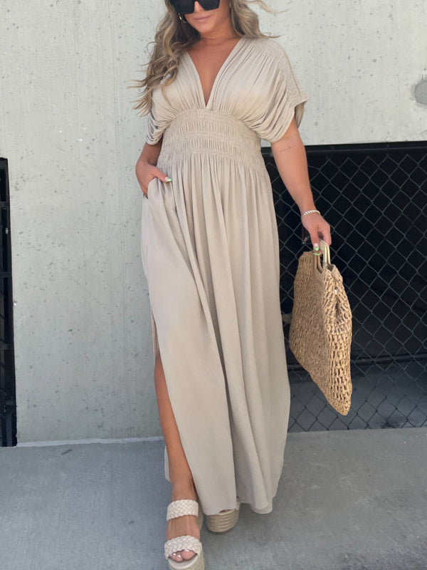 Neisya - Slit V-Neck Maxi Long Dress