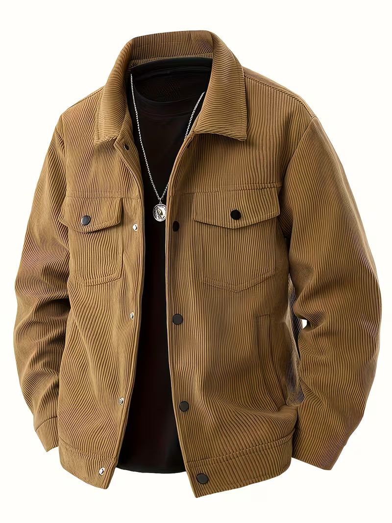 Quantpeak - Corduroy Jacket With Collar and Flap Pockets