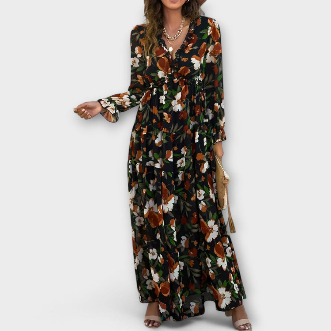 Lukrecija - Floral Print Maxi Dress With V-Neck