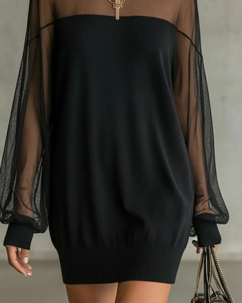 Yenaya - Lantern Sleeve Knit Mini Dress
