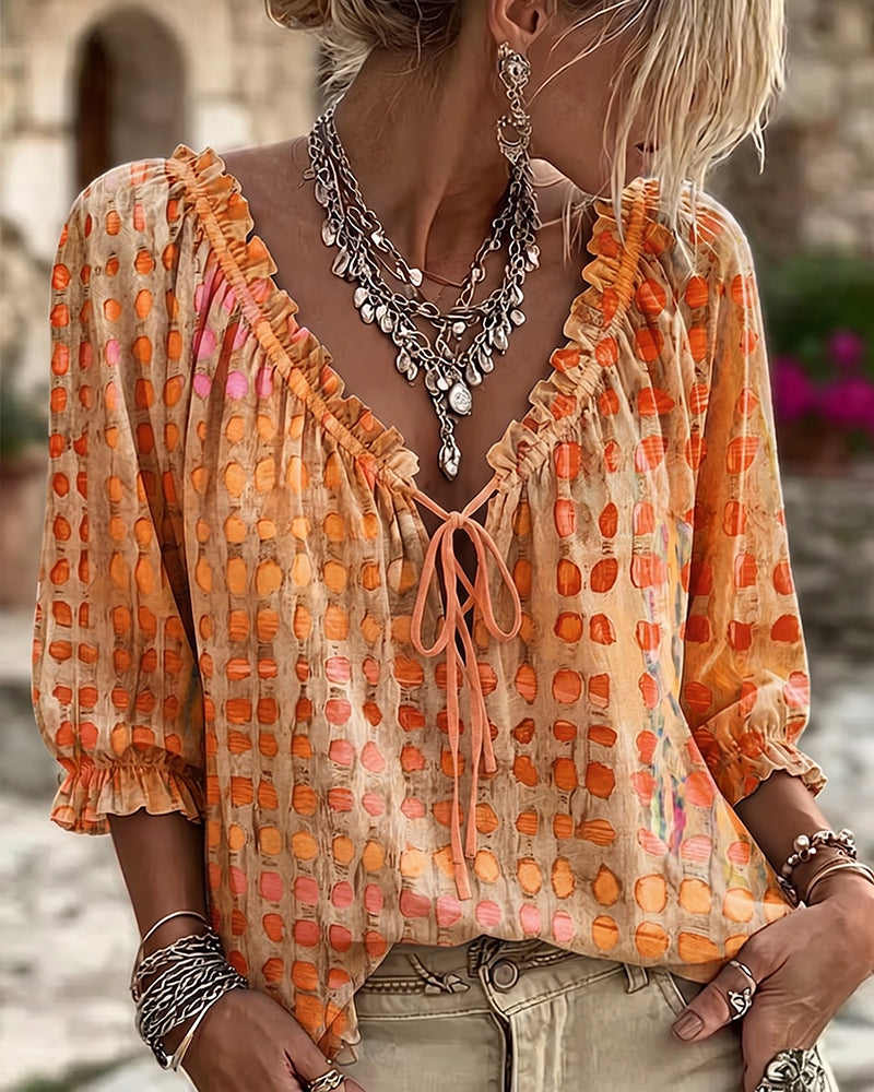 Kesney - Polka Dot Blouse With Laces