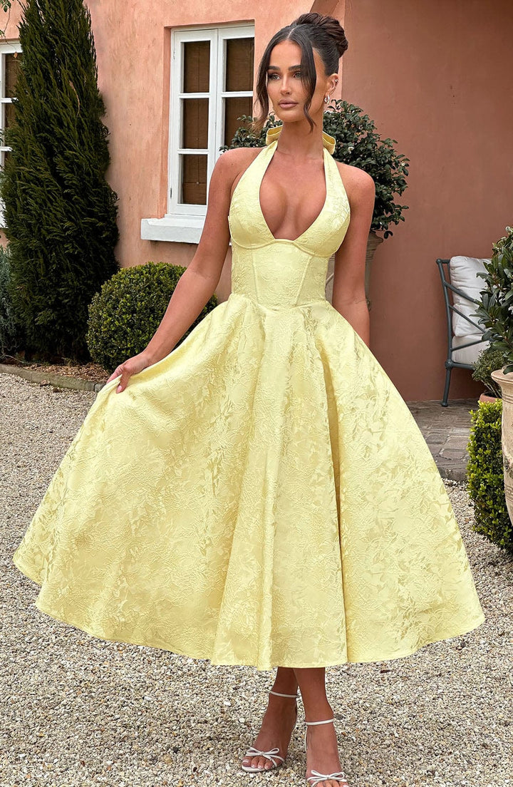 Myra - Fashionable Halter Neckline Midi Dress