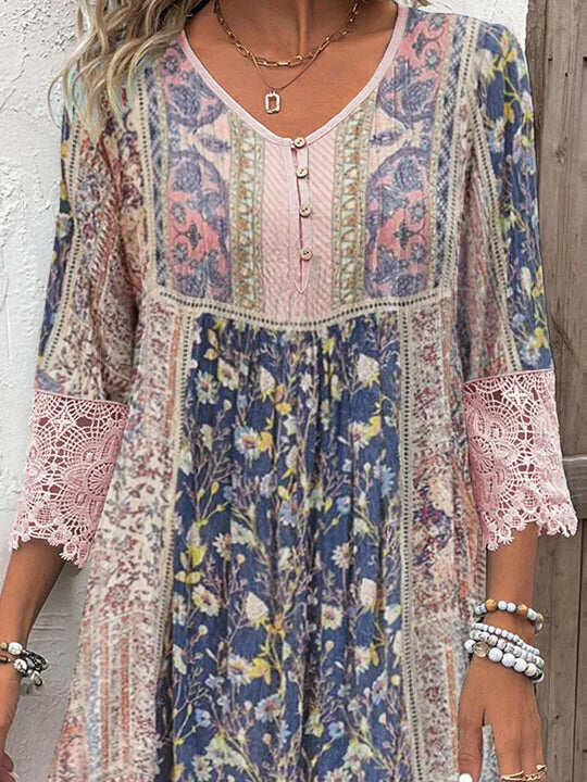 Tegan - Luxury Floral Print Dress With Lace