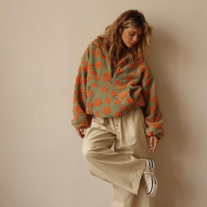 Yzella- Floral Print Fleece Sweater