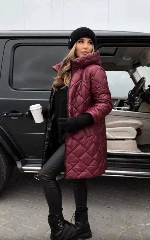 Nivelle - Long Hooded Zip-Up Quilted Coat