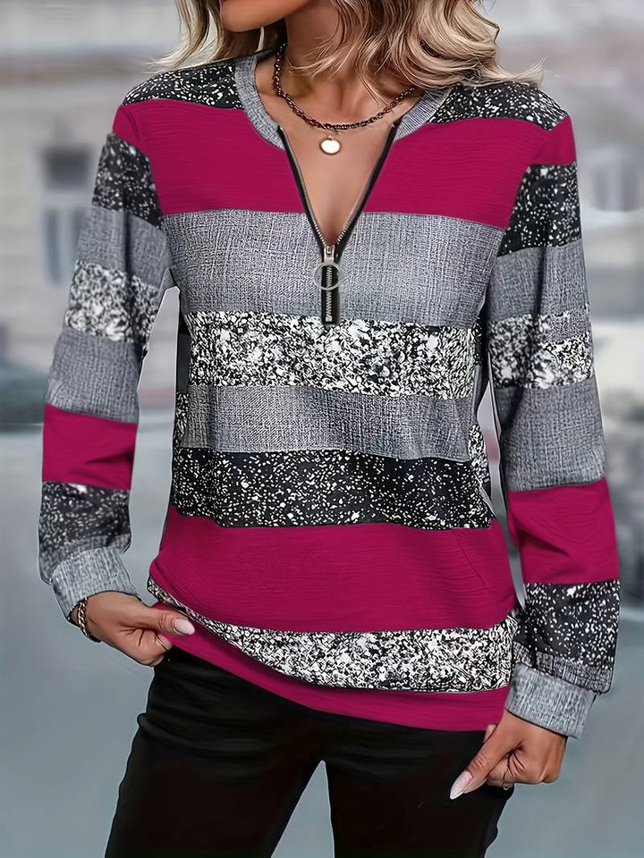 Avital - Casual Striped Sweater With Zipper