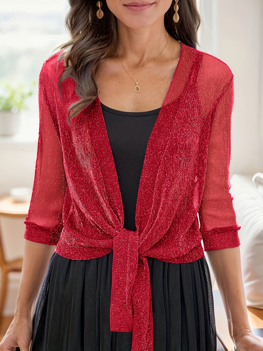 Zinna - Elegant V-Neck Tie Front Shawl