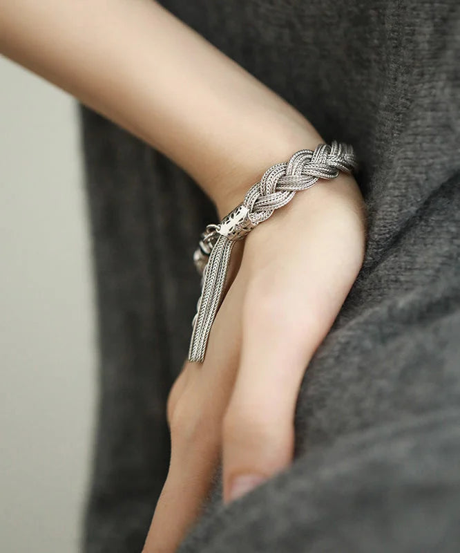 Mazie - Silk Silver Woven Charm Bracelet with Tassel