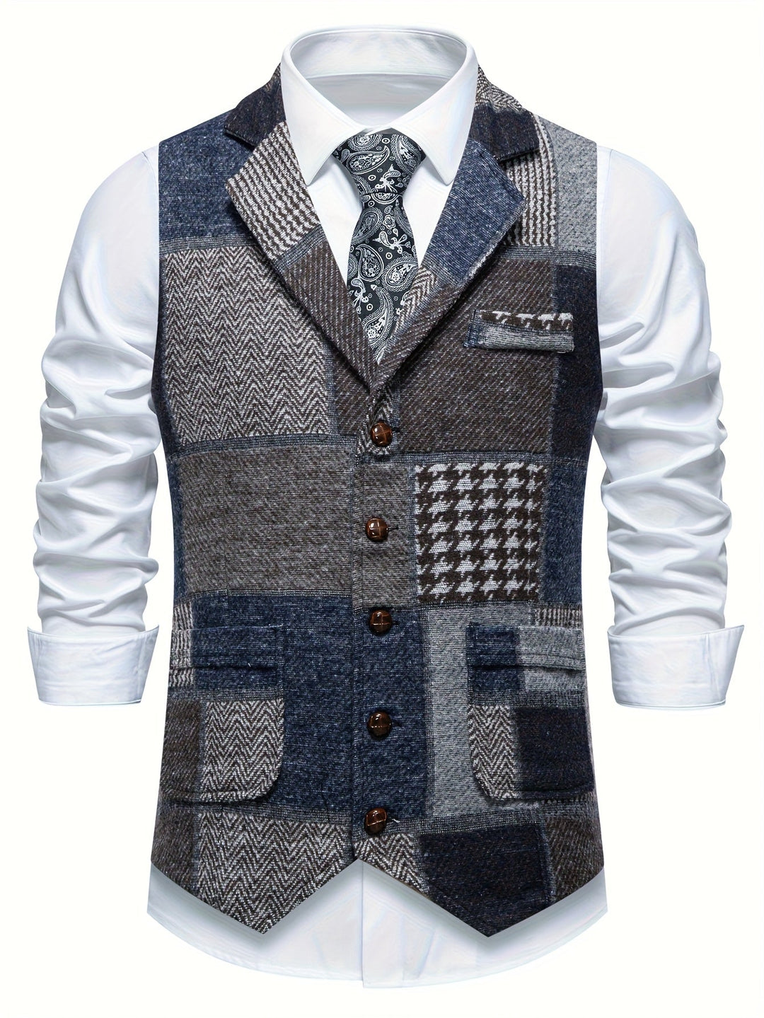 Saverse - Patchwork Herringbone Tweed Vest