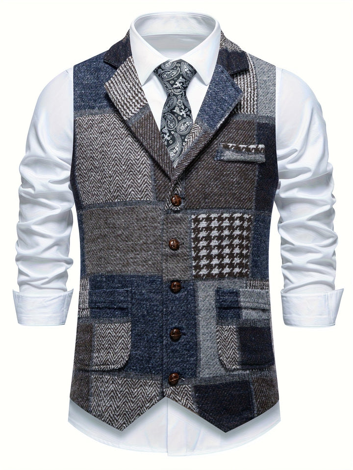 Saverse - Patchwork Herringbone Tweed Vest