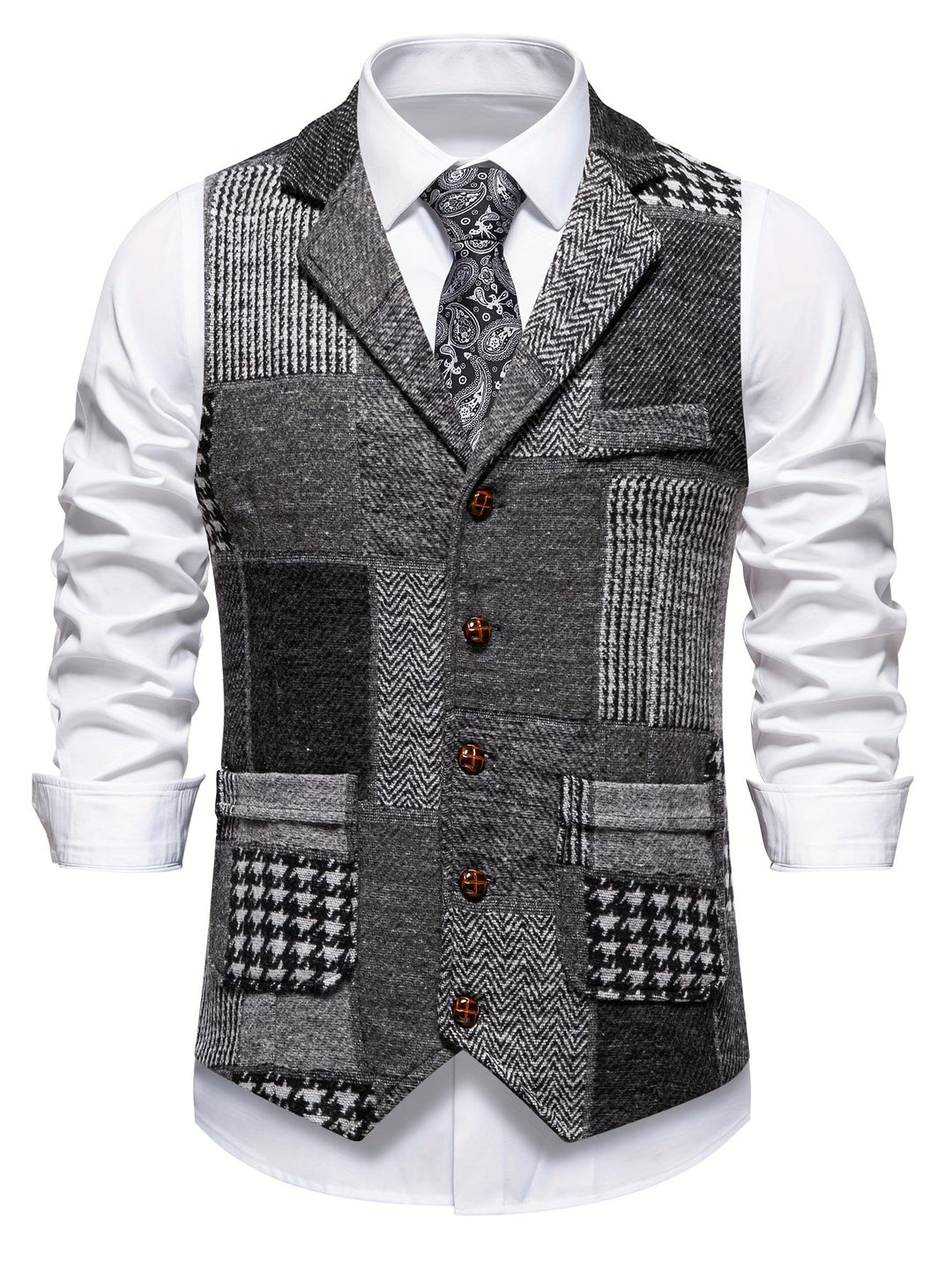 Saverse - Patchwork Herringbone Tweed Vest