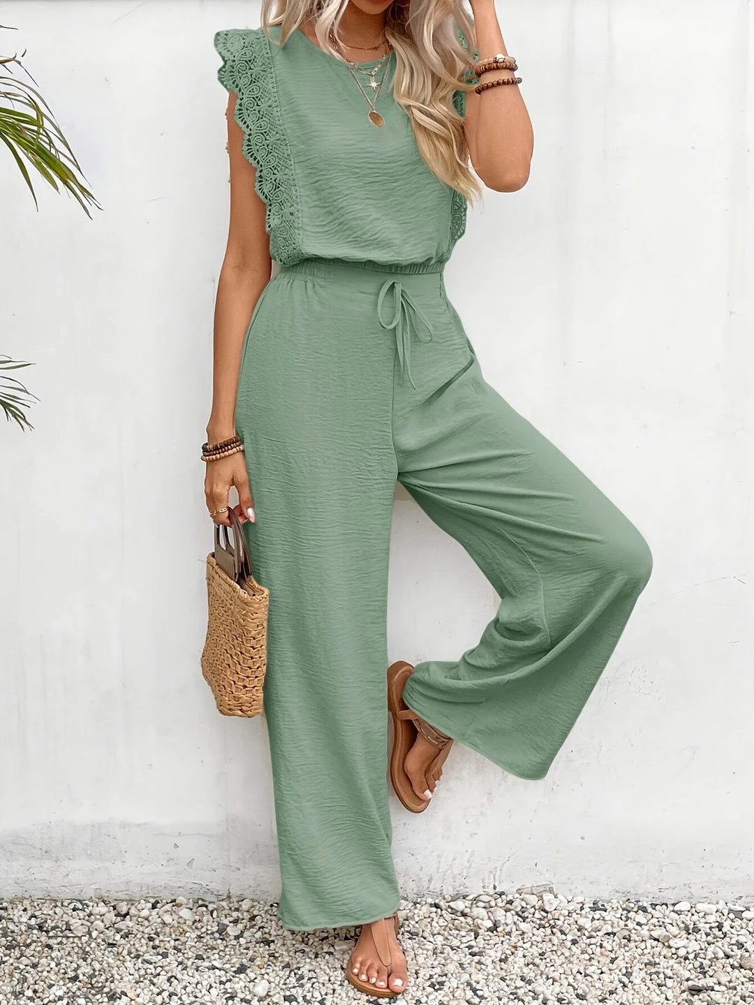 Ziva - Elegant Lace Top And Wide Leg Pant