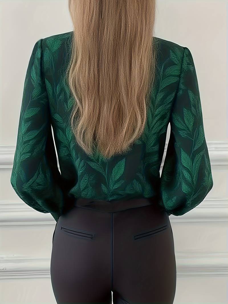 Ruchama - Elegant Long Sleeve Blouse With Leaf Print