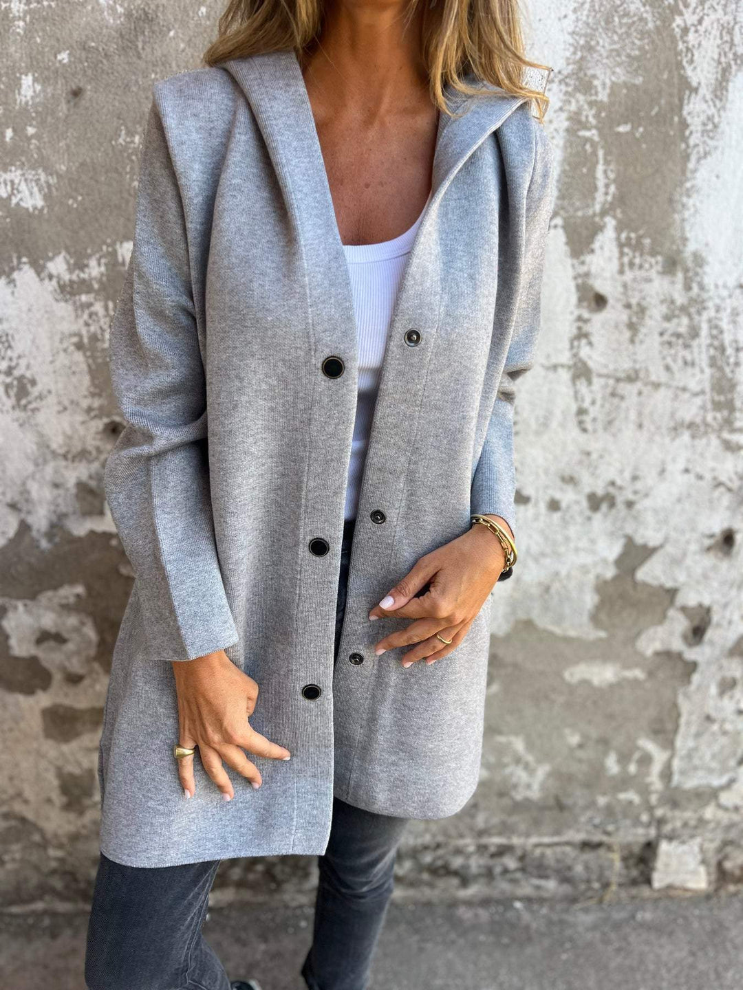 Isolde - Button-Front Cardigan with Hood