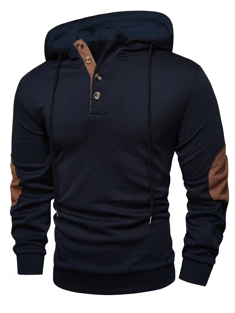 Bertax - Textured Hooded Sweatshirt with Contrast Elbow Patches