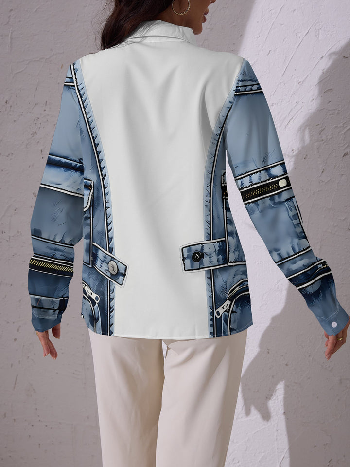 Celora - Long Sleeve Shirt With Denim Vest Pocket