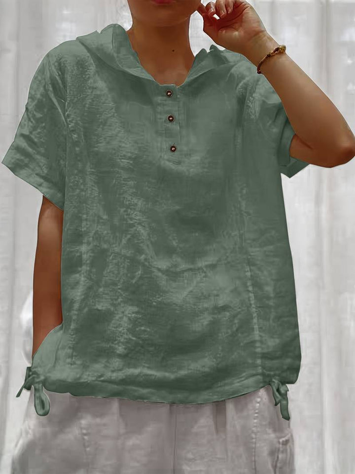 Dounia - Loose Short-Sleeved Hooded With Button