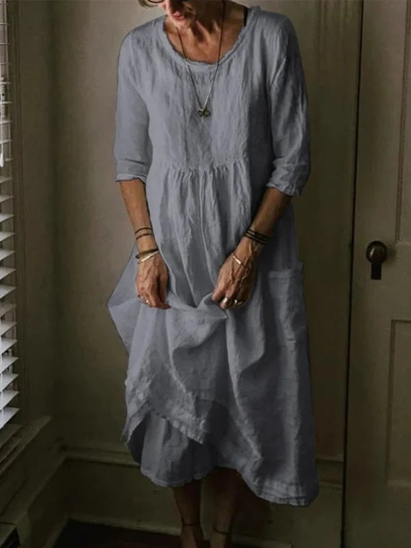 Tasoula - Elegant Linen Round Neck Dress
