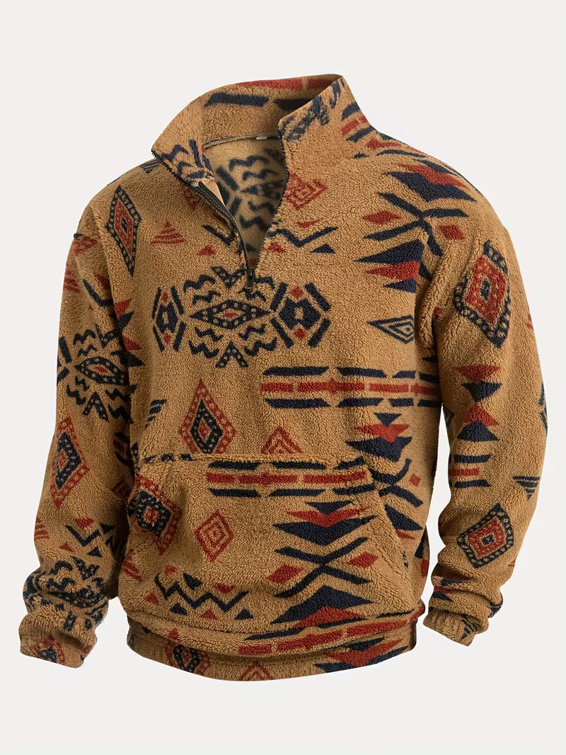 Veloelilda - Plush Ethnic Mock Neck Sweatshirt