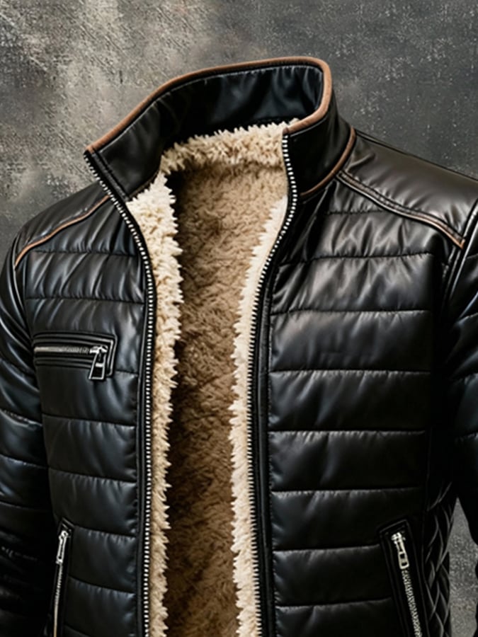 Aleksander - Warm Plush Soft Leather Outdoor Jacket