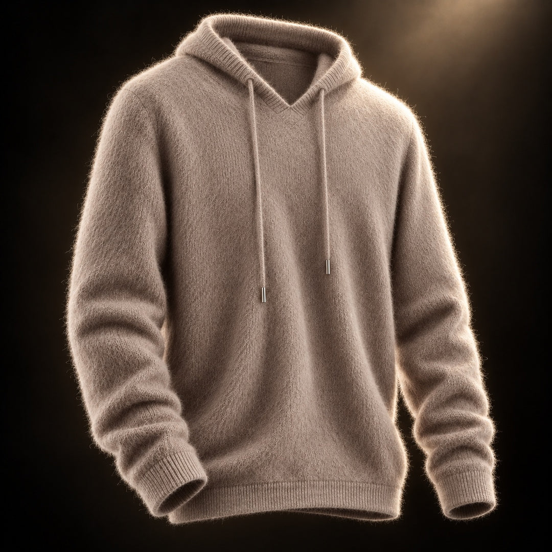 Leopmarek - Knitted Hoodie With Drawstring and Ribbed Cuffs