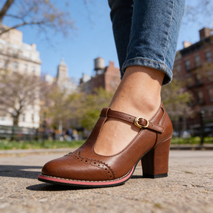 Fiorella - Classic Buckle Strap Mid Heel Pumps