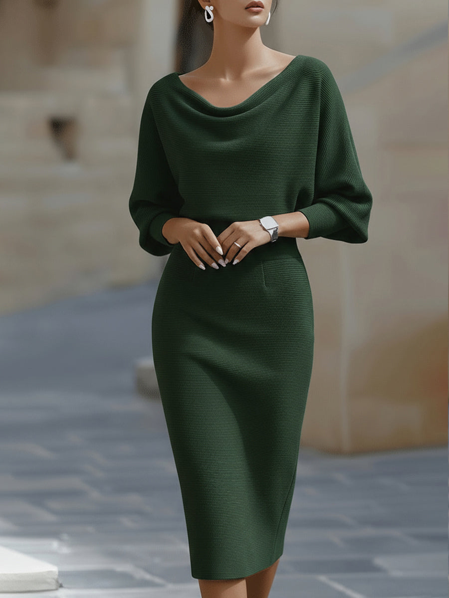 Amyy - Elegant Long Sleeve Midi Dress