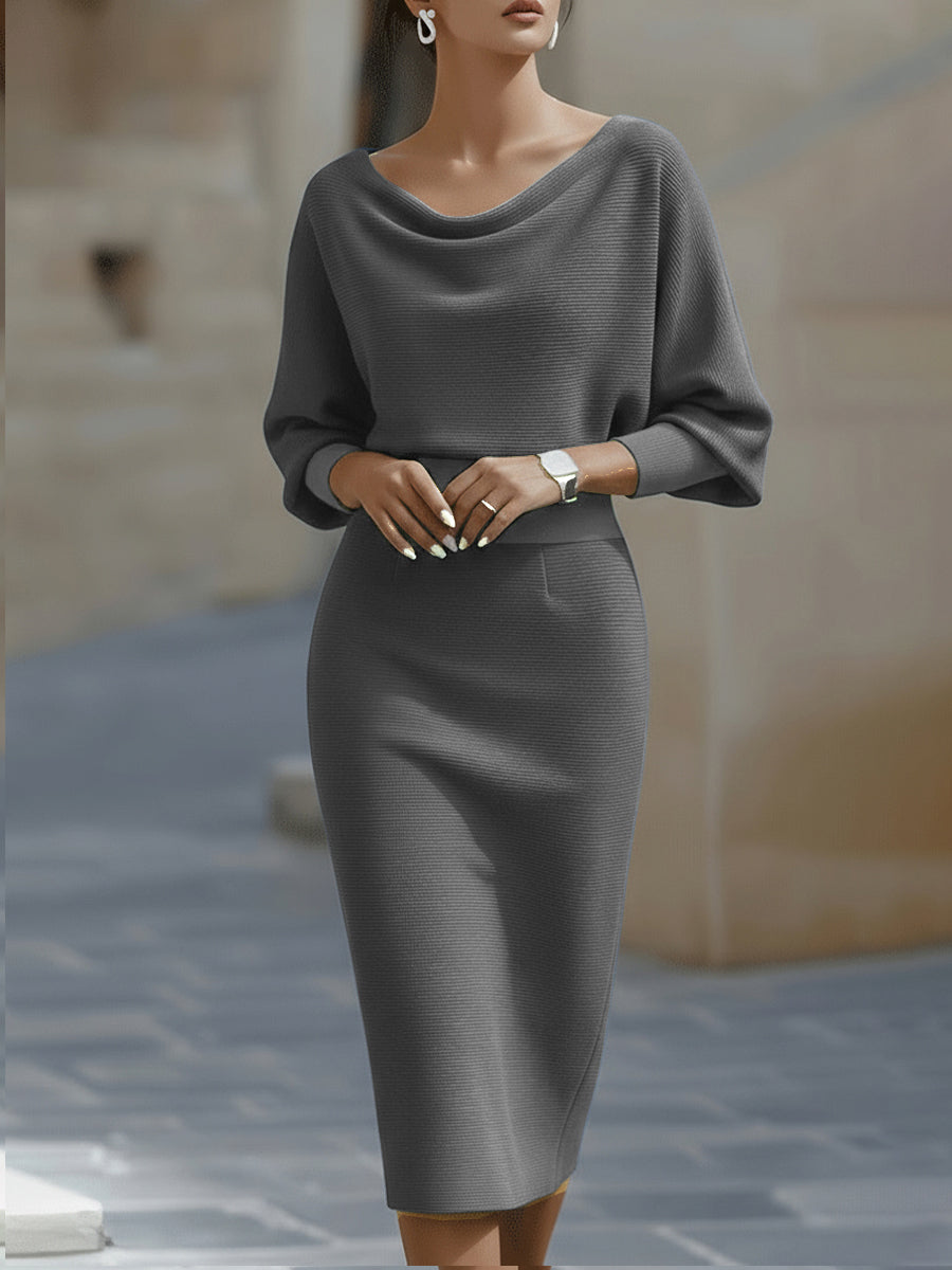 Amyy - Elegant Long Sleeve Midi Dress