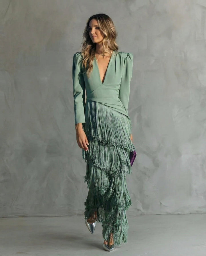 Nipuni - Elegant Dress With Fringe Sleeve