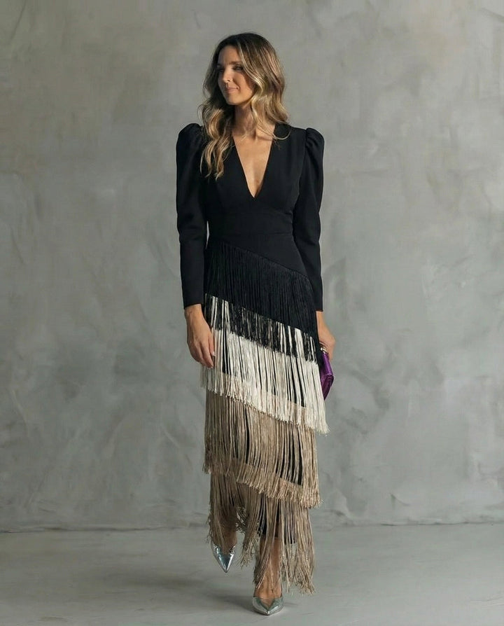 Nipuni - Elegant Dress With Fringe Sleeve