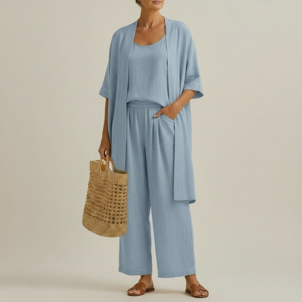 Risteena - Minimalist Linen-Cotton Three-Piece Set
