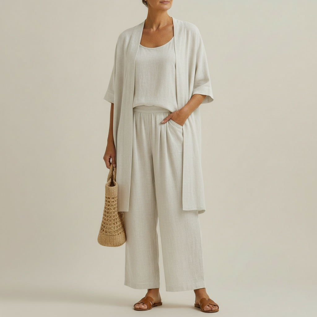 Risteena - Minimalist Linen-Cotton Three-Piece Set