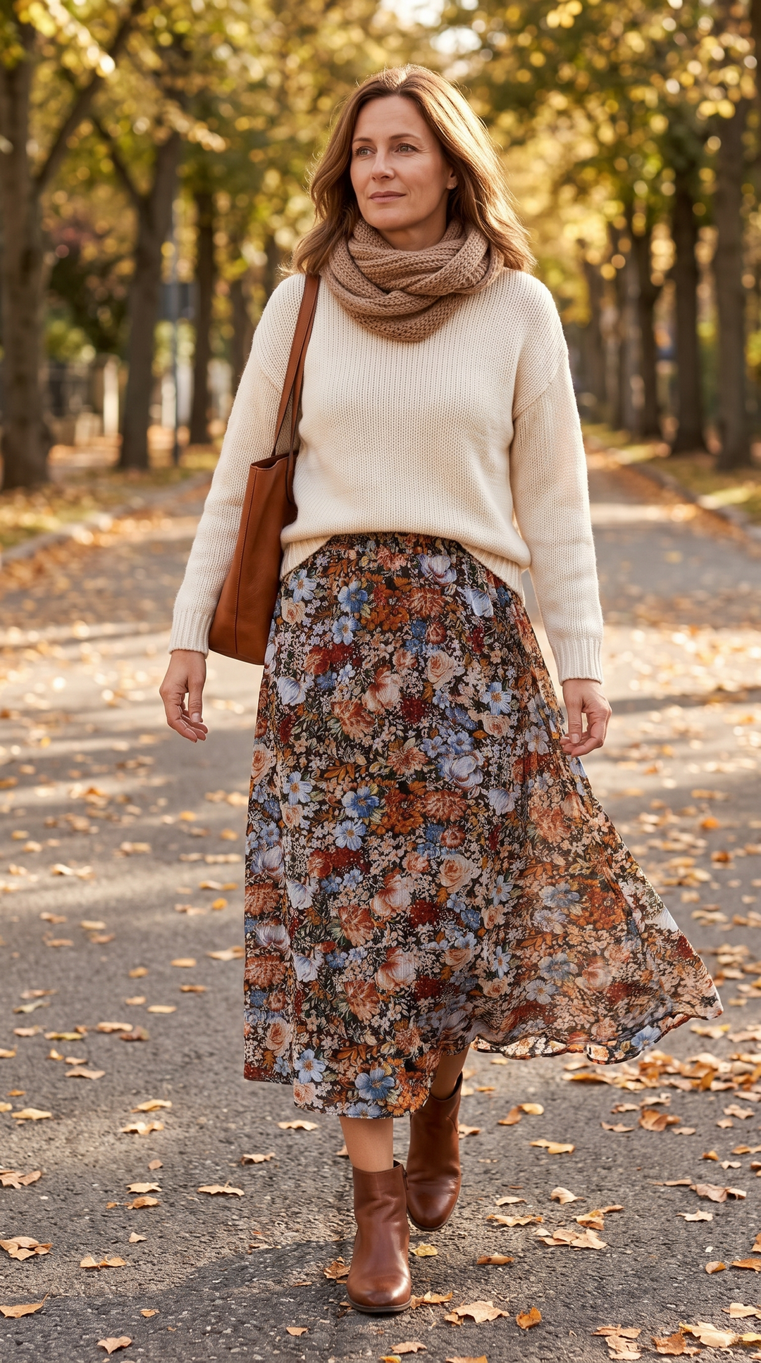 Astronys - Floral Print Skirt With Elastic Waist