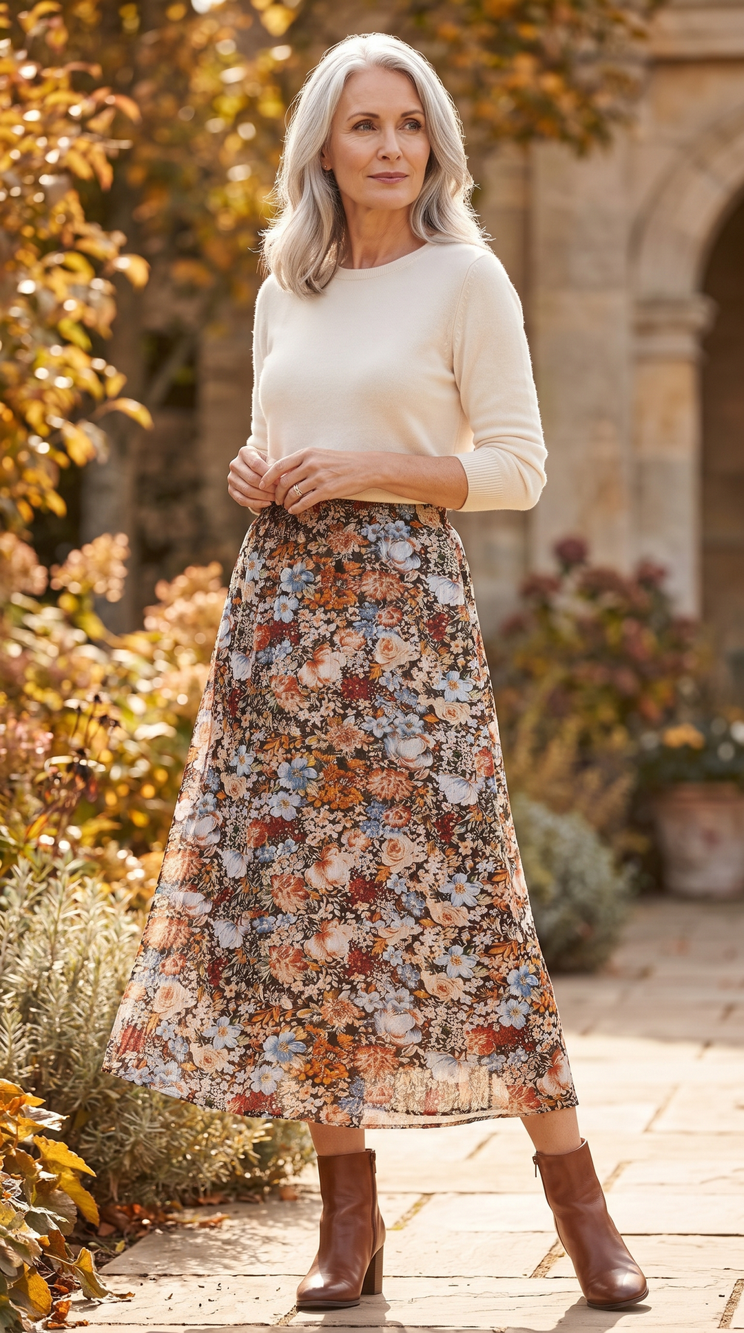 Astronys - Floral Print Skirt With Elastic Waist