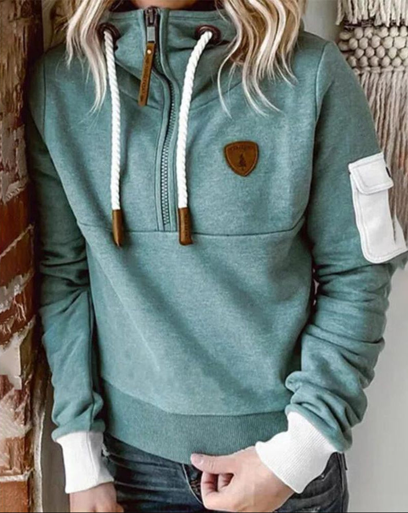 Helsa - Casual Half-Zip Hoodie With Arm Pocket