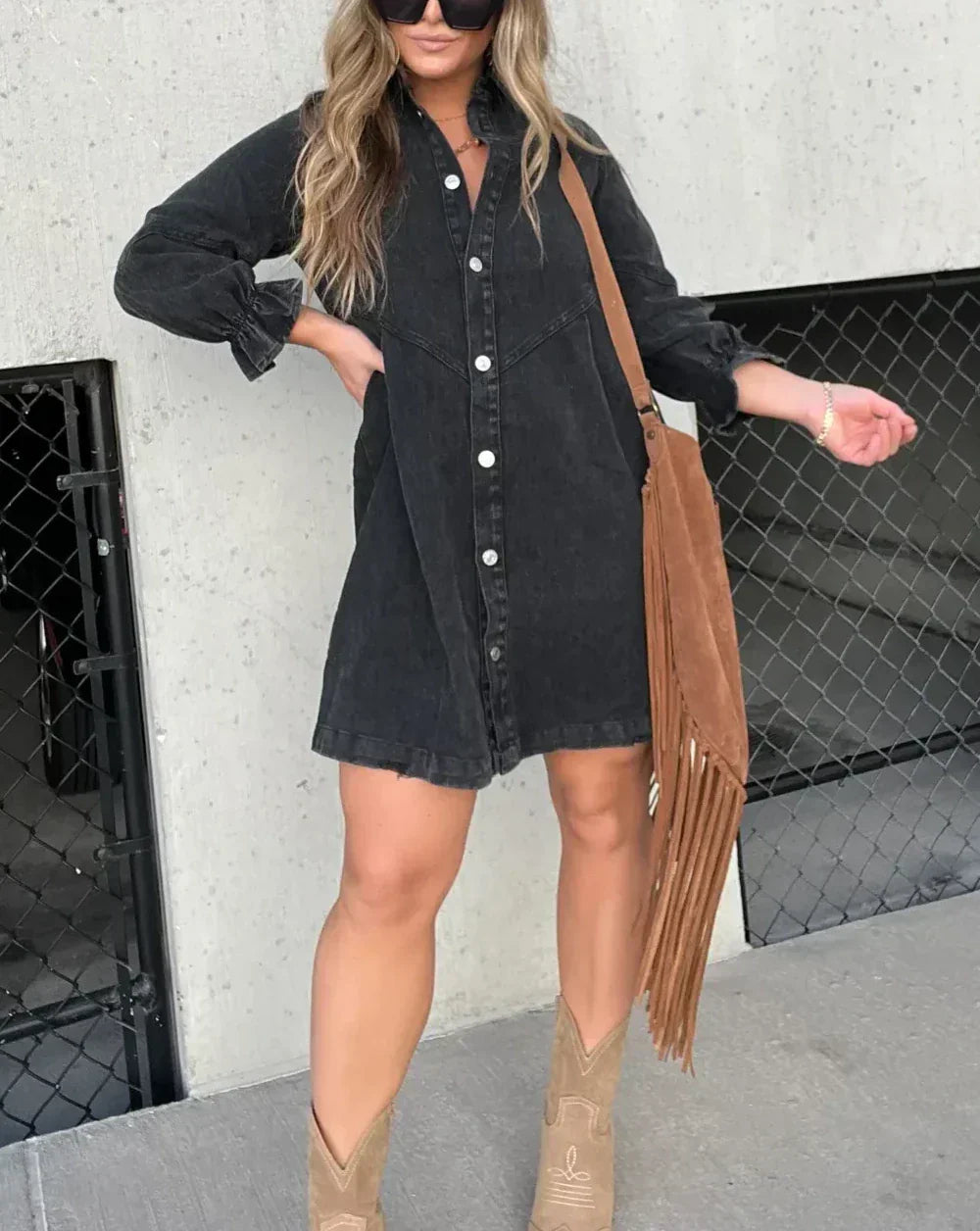 Cäcilia - Long Sleeve Denim Shirt Dress